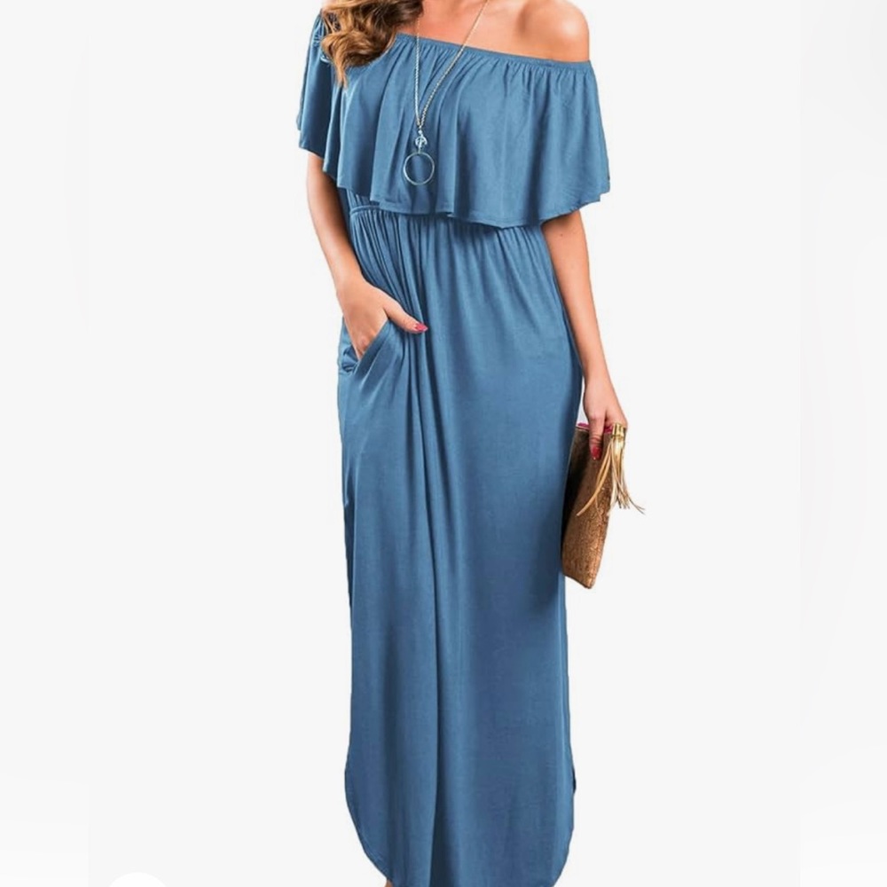 Blue Maxi Dress. Cotton/Spandex blend. Size Medium